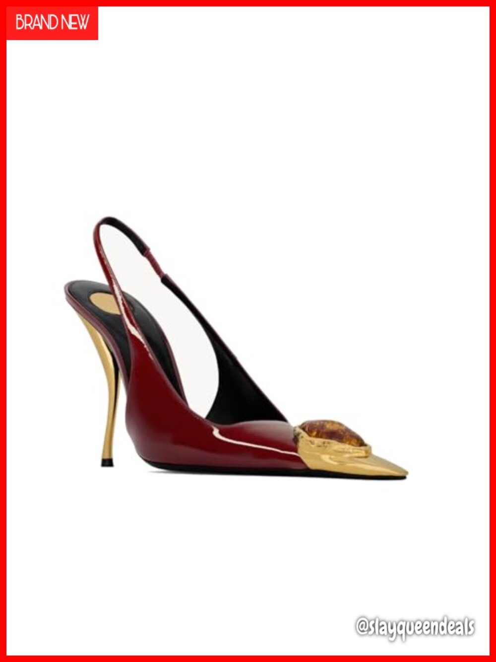 Womens Slingback Stiletto Heels Pointed Toe Gem Patent Leather Party Pumps